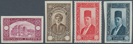 09864 Syrien: 1934, 10 Years Republic Four PROOFS WITHOUT DENOMINATIONS Incl. Parliament In Violet, Abu El - Siria