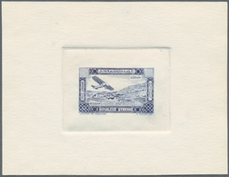 09876 Syrien: 1934, 10 Years Republic Air Mail Issue Three Sunk Die Proofs Without Value On Thick Paper, C - Syrien