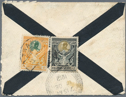 09949 Thailand: 1912 Small Mourning Cover From TRANG To Milano, Italy Via Penang, Franked On The Reverse B - Thaïlande