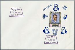 10043 Umm Al Qaiwain: 1969/1970, BLUE "APOLLO 11" Overprints On De Luxe Sheets Of 1968 "Paintings" Issue, - Umm Al-Qaiwain