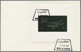 10045 Umm Al Qaiwain: 1969, GOLD ISSUE 5r. "CHRISTMAS 1968/MOON FLIGHT", Perf. /imperf. Stamp And Souvenir - Umm Al-Qiwain