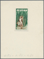 10393 Thematik: Nahrung-Zucker / Food-sugar: 1957, Reunion. Cutting Sugar Cane. Set Of 3 Proofs On Gummed - Ernährung