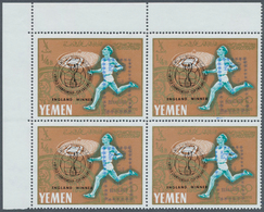 10905 Thematik: Sport / Sport: 1967, Yemen Kingdom. Lot Of 3 Corner Blocks Of 4 "England Winner", Each Sta - Autres & Non Classés