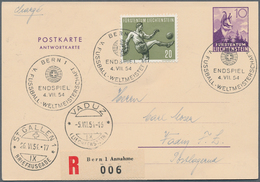 10929 Thematik: Sport-Fußball / Sport-soccer, Football: 1954, Liechtenstein/Schweiz. Liechtenstein Reply C - Sonstige & Ohne Zuordnung