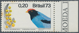 11161 Thematik: Tiere-Vögel / Animals-birds: Brasil 1973, 0,20 C. Bird Missing Shadow In Light Blue, Some - Sonstige & Ohne Zuordnung
