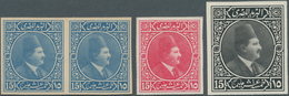 11407 Ägypten: 1922 King Fouad 1st Issue, Four Imperforated Harrison & Sons Essays 15m., With Horiz. Pair - 1915-1921 Britischer Schutzstaat