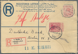 11408 Ägypten: 1923, Postal Stationery Registered Enevelope 10m. Carmine Uprated By 1914 5m. Sent From Bia - 1915-1921 Protectorat Britannique