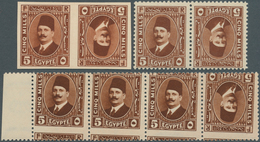 11420 Ägypten: 1927-33 Three TÊTE-BÊCHE Pairs Of King Fouad 2nd Issue 5m. Brown, One With Normal Perforati - 1915-1921 Britischer Schutzstaat