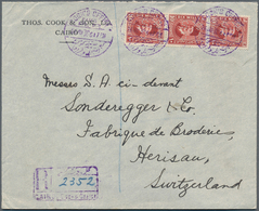 11422 Ägypten: 1928/30, 4 Covers Thos. Cook & Son, PERFINS Covers With "T C & S", Strips Of 3 Of 5 M. Brow - 1915-1921 Britischer Schutzstaat