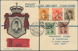 11440 Ägypten: 1937 (29 July), Two Different King Farouk Civil FDCs Used Registered, One With Complete Set - 1915-1921 Protectorat Britannique