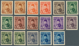 11449 Ägypten: 1944-46 King Farouk 17 Stamps Of The 10 Values Issued, Including Colour Shades, All IMPERFO - 1915-1921 Protectorat Britannique