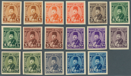 11449 Ägypten: 1944-46 King Farouk 17 Stamps Of The 10 Values Issued, Including Colour Shades, All IMPERFO - 1915-1921 Britischer Schutzstaat