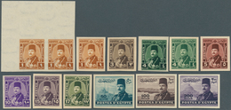 11450 Ägypten: 1944-48 King Farouk's 2nd Issue: 13 Imperforated Stamps, With Top Left Corner Pair Of 1m. A - 1915-1921 Protectorat Britannique