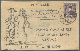 11454 Ägypten: 1947, Postcard From Port Said With Adhered Printed & Illustrated Piece "Liberate Egypt & Th - 1915-1921 Protectorat Britannique