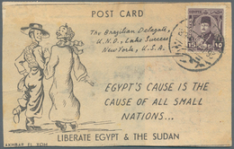 11454 Ägypten: 1947, Postcard From Port Said With Adhered Printed & Illustrated Piece "Liberate Egypt & Th - 1915-1921 Britischer Schutzstaat