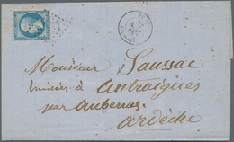 11542 Algerien: 1862, France 20 C Blue Napoleon, Tied By Numeral Cancel "5051" (gros Chiffres), Single Fra - Algerien (1962-...)