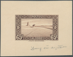 11555 Algerien: 1936/1937, 65c. "Halte Saharienne", Epreuve D'artiste In Sepia, Sized 5,8:4,5 Cm, With Sig - Algérie (1962-...)