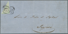 11587 Argentinien: 1858 10c. Light Green, Small Figures, Used BISECTED Diagonally On Folded Cover From SAL - Autres & Non Classés