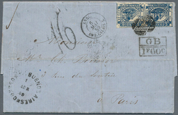 11588 Argentinien: 1859, Buenos Aires, (IN) Ps. Blue Barquito, Horizontal Pair With Large Margins On All S - Autres & Non Classés