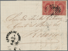 11605C Argentinien: 1866, 5c. Carmine Rose, 4th Printing, Horiz. Pair Of Deep Intense Colour On Lettersheet - Autres & Non Classés