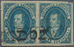 11605E Argentinien: 1864, 15 C. Slate Blue, Horizontal Pair, Fresh Colour, Separated By Scissor (touched At - Sonstige & Ohne Zuordnung