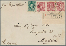 11612 Argentinien: 1890, 8c. Carmine Horiz. Strip Of Three (slight Toning) And 16c. Green On Front Of Regi - Sonstige & Ohne Zuordnung