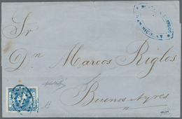 11628 Argentinien - Provinzen: Buenos Aires: 1859, BUENOS AIRES, 1 P. Blue On Folded Letter Sheet With Ova - Buenos Aires (1858-1864)