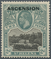 11635 Ascension: 1922, Definitive Of St. Helena 2d. Black/grey With ASCENSION Opt. And Plate Flaw 'BLOT ON - Ascension