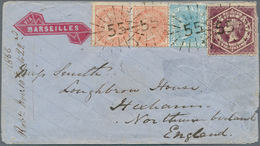 11636 Neusüdwales: 1866, 2 X 1 D Brick-red, 2 D Pale Blue And 6 D Purple (imperforated At Right), Each Tie - Storia Postale