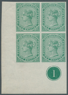 11638 Neusüdwales: 1876 (ca.), QV 1s. IMPERFORATE PROOF In GREEN Block Of Four From Lower Left Corner With - Lettres & Documents