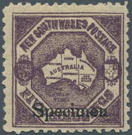 11641 Neusüdwales: 1888, 5 S Deep Purple "Map Of Australia" With Ovp "Specimen". F/VF Mint Lightly Hinged - Briefe U. Dokumente