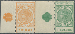 11652 Südaustralien: 1902, QV Long Toms With Thin Postage 10d. Dull Yellow And 10s. Green Both From Left M - Lettres & Documents