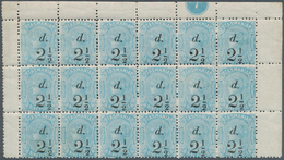 11656 Tasmanien: 1891, QV 9d. Pale Blue Surch. 'd. 2½' Block Of 18 From Upper Part Of Sheet With Margins A - Briefe U. Dokumente