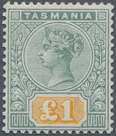 11658 Tasmanien: 1892, QV 1 £ Green/yellow, MINT NEVER HINGED, A Very Fresh, Perfect Perforated And Well C - Storia Postale