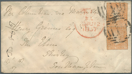 11667 Victoria: 1855/1857, Two Folded Entires And A Small Cover Each Bearing Two Woodblocks 6d Dull Orange - Storia Postale