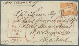 11668 Victoria: 1856/1857, Three Covers, One Folded Entire And One Cover Front Each Bearing Woodblocks 6d - Lettres & Documents