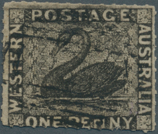 11673 Westaustralien: 1854, 1d Black, Rouletted 14, Lightly Cancelled With Roulettes Complete On All Sides - Briefe U. Dokumente