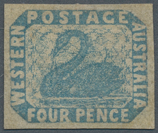 11674 Westaustralien: 1854, Black Swann 4 Pence Light-blue, Mint With Original-gum Lightly Hinged, A Super - Lettres & Documents