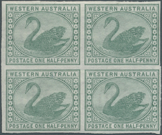 11677 Westaustralien: 1885, ½d Green, Wmk Crown CA, Imperforate Block Of 4, Brilliant Unmounted O.G. - Briefe U. Dokumente