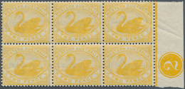 11679 Westaustralien: 1899, Black Swan 2d. Bright Yellow With Wmk. W Crown A Block Of Six From Right Margi - Briefe U. Dokumente