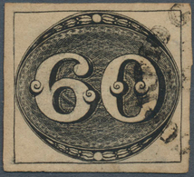 11742 Brasilien: 1843, Bull's Eyes, 60r. Black With Distinctive Plate Flaw "hair Line Through Head Of 6", - Sonstige & Ohne Zuordnung