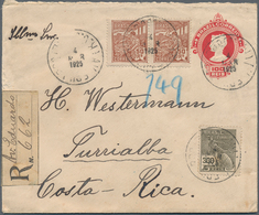 11784 Brasilien - Ganzsachen: 1912, Stationery Reply Card 50 R./50 R. Red, Uprated With 50 R. Green Comple - Entiers Postaux
