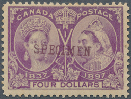 11832 Canada: 1897, QV 4 $ Violet "60 Years Reign Jubilee" With Black Imprint "SPECIMEN" In Good Perforati - Autres & Non Classés