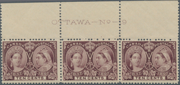11835 Canada: 1897, QV 10 Cent Brown-lilac "60 Years Reign Jubilee" A Stripe Of Three With Upper Margin An - Autres & Non Classés