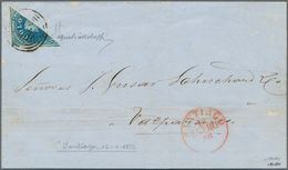 11847A Chile: 1856, A Folded Letter Bearing A DIAGONAL BISECTED Columbus 10 C Blue Tied By Barr-cancel With - Cile