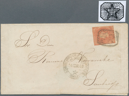 11851 Chile: 1866/67, Last Printing 5 Centavos Rose-red, Tied By VERY RARE "RAYED STAR" CANCEL And Showing - Cile