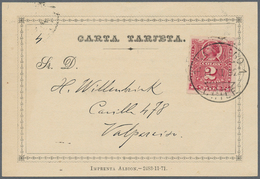 11852 Chile: 1871, 2 C Rose Single Franking On Official Postcard From (Imprenta Albion), Sent From SANTIAG - Chili