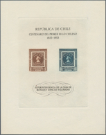 11857 Chile: 1953, Souvenir Sheet 1 P And 100 P "100 Years Chili Stamps" Mint Issued Without Gum In Superb - Cile
