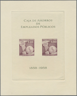 11860 Chile: 1958, Souvenir Sheet 10 $ And 50 $ "Centenario Caja De Ahorros" In Violet Mint Without Gum, O - Cile