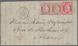11881 Cuba: 1874, FRENCH P.O., 10c. Brown On Rose Horiz. Pair And 80c. Red, 1fr. Rate On Lettersheet With - Sonstige & Ohne Zuordnung